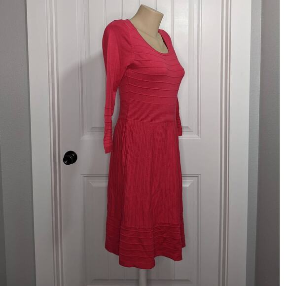 INC Sweater Dress Ribbed Textured A Line Striped Pink M Pullover Scoop 3/4 Sl - Picture 8 of 9